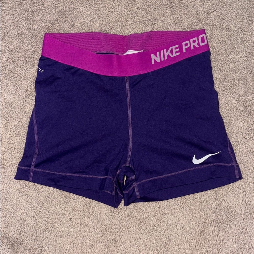 Nike Pro Purple Shorts with Pink Waistband
